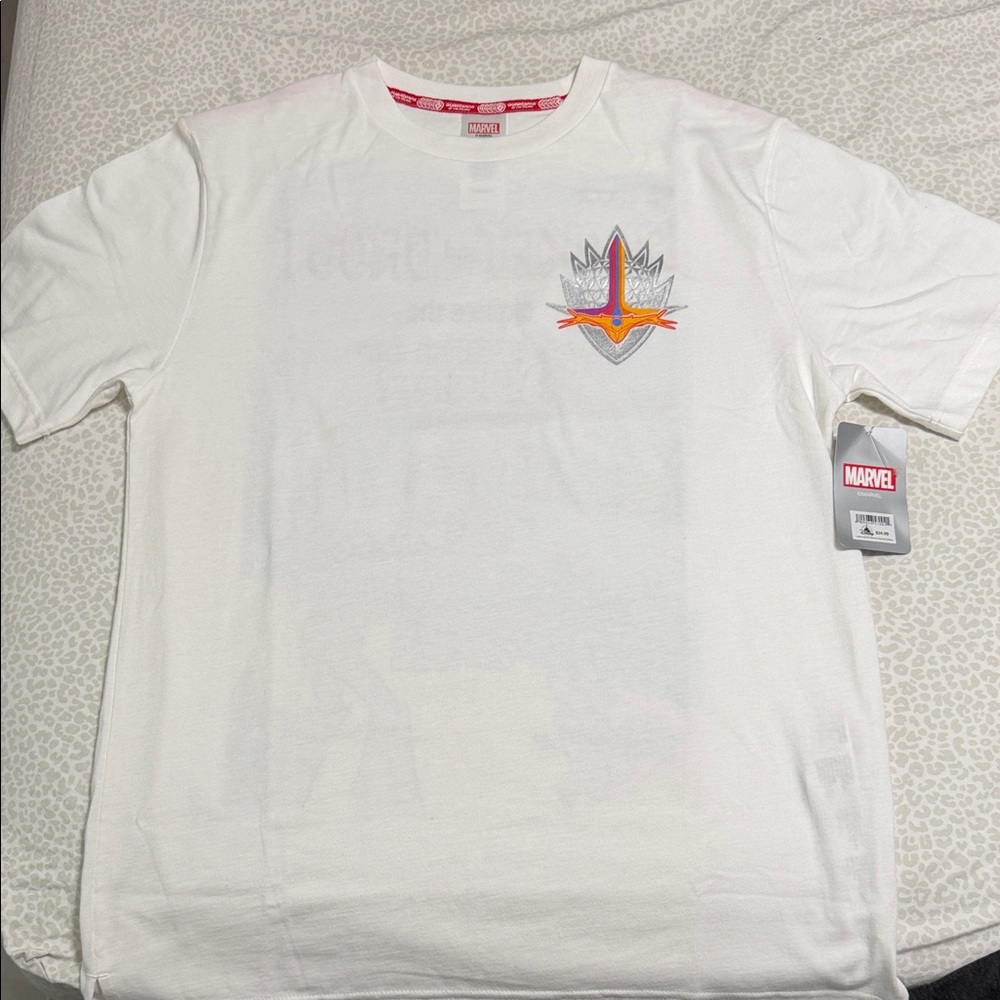Marvel White Tee with Rocket and Groot Design